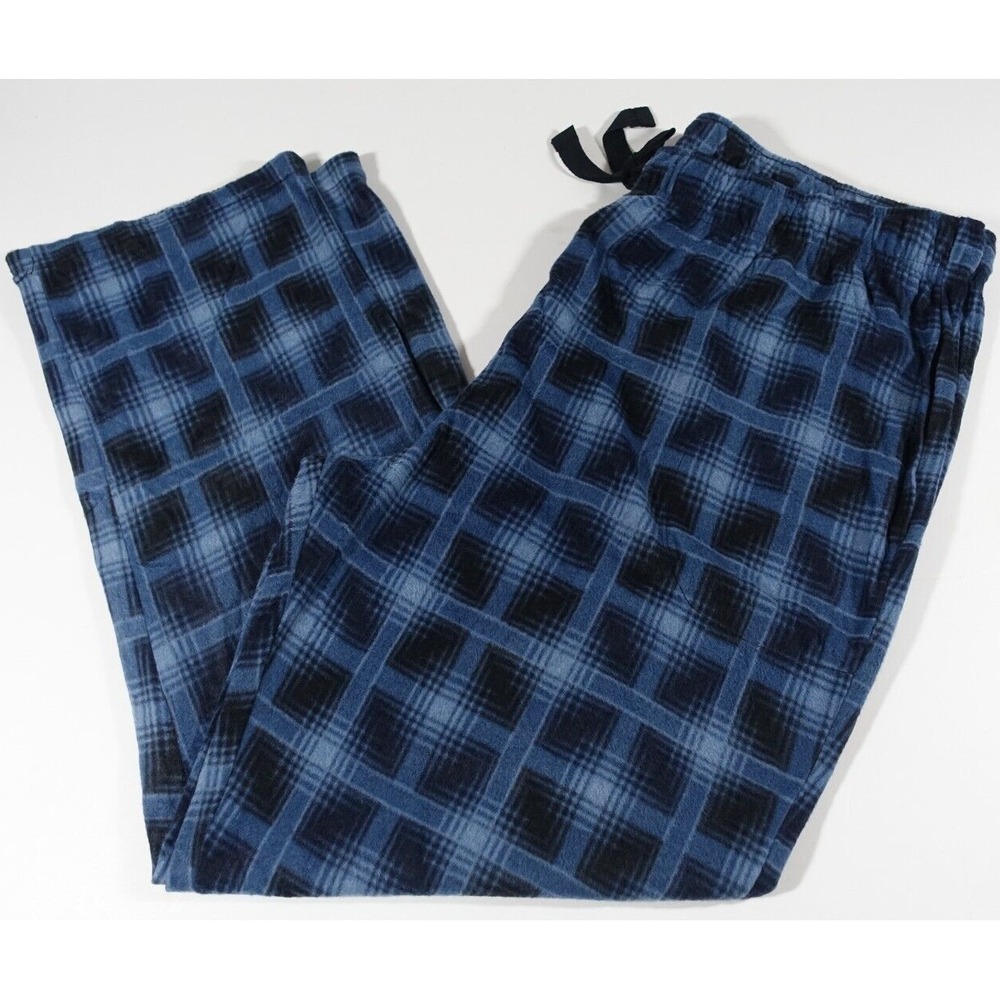 Cuddl Duds Fleece Pajama Pants Men Size XXL Blue Plaid Pockets Elastic Waist